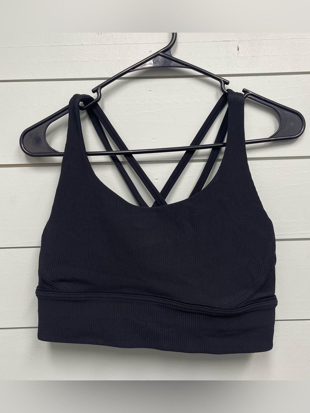 Lululemon energy bra long line ribbed textured bra black women's size 10